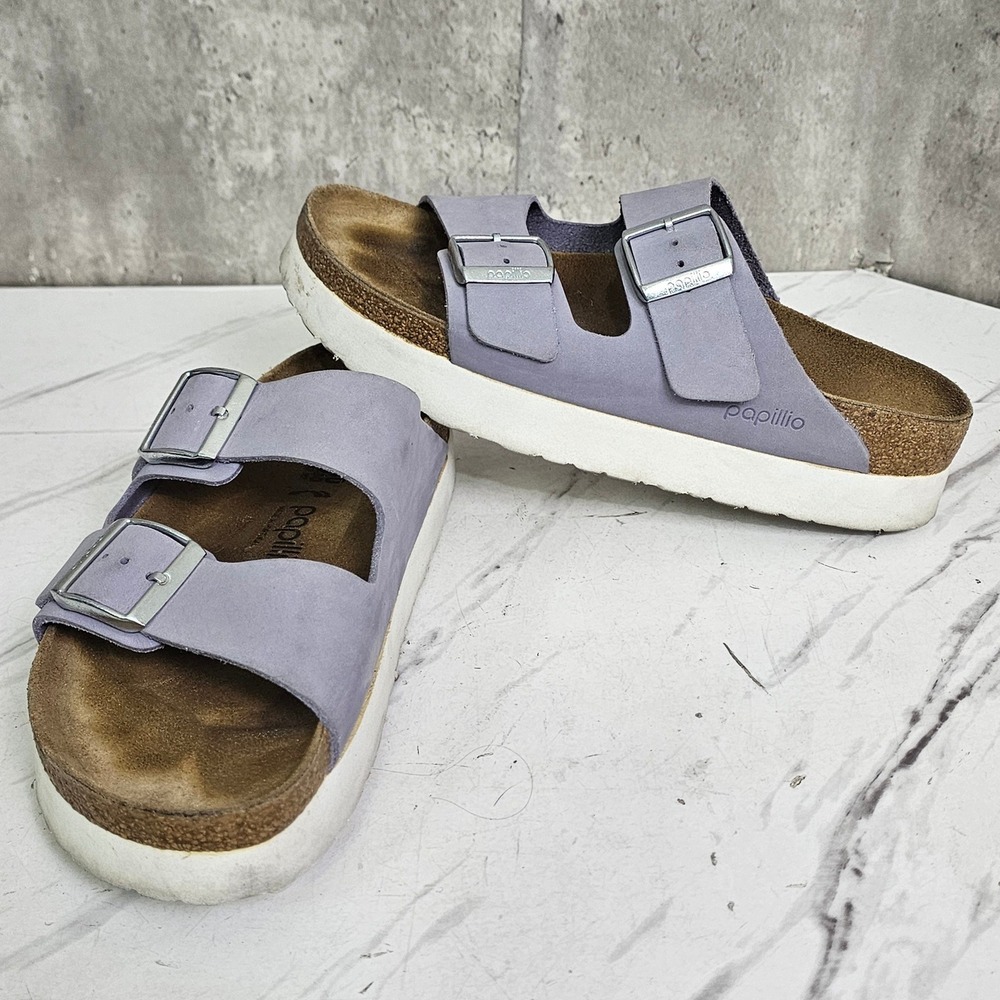 Papillio by Birkenstock Arizona Platform Sandals Lavender Purple Leather 40 L9